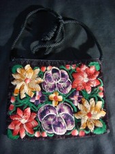Black Cotton Clutch Purse with Floral Embroidery - Made in Guatemala