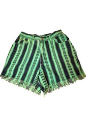Vintage 90s GITANO Shorts Hi-Rise Striped Colorful w/Fringe Waist 29"/Jr 13/14