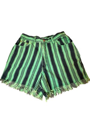 Vintage 90s GITANO Shorts Hi-Rise Striped Colorful w/Fringe Waist 29''/Jr 13/14