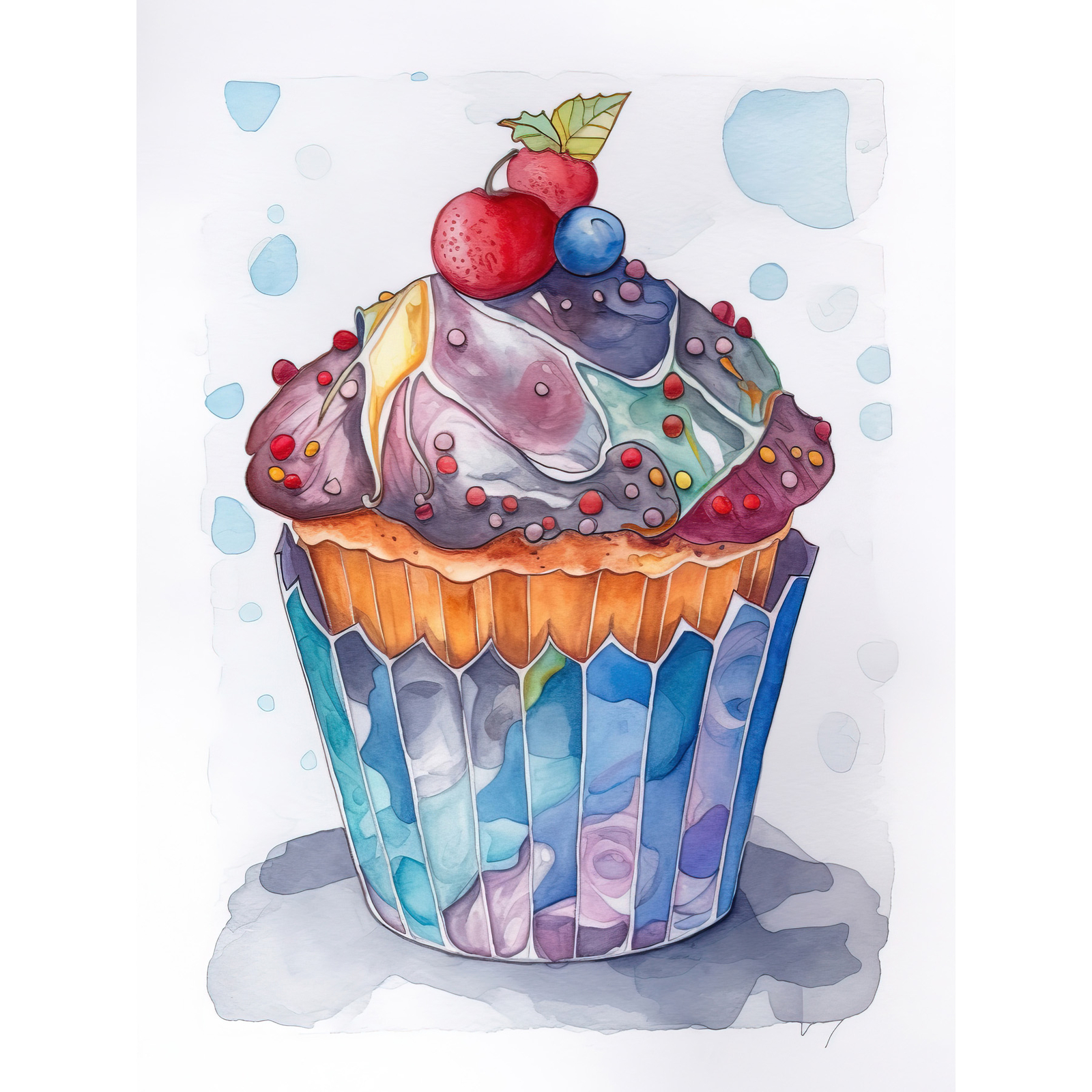 Cupcake Icing Fruit Modern Folk Art Watercolour Huge Wall Art Poster Print Giant-image