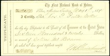 MT $1620 HELENA Montana The First National Bank May 1st 1874 signed Kleinschmidt