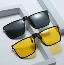 Men Polarized Clip-on Flip Up Square Sunglasses Night Vision Driving Glasses New