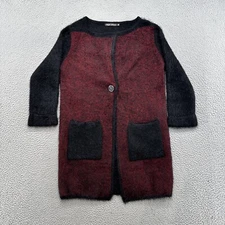 High Secret Women’s 1 Snap Cardigan Sweater Black Red Shaggy Size Medium