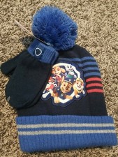 Paw Patrol Boys 2 pc Beanie  Mitten Hat Set NWT Chase,Marshall Blue Size 2T-5T