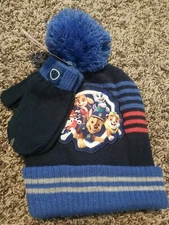 Paw Patrol Boys 2 pc Beanie & Mitten Hat Set NWT Chase,Marshall Blue Size 2T-5T 
