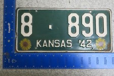 *REPRO FLOWERS* Kansas License Plate Tag 1942 42 Sunflower Crowley County #8-890
