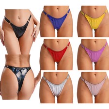 Womens G-String Thongs PU Leather Panties Low Rise T-back Briefs Underwear