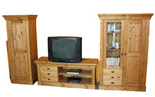 Massivholz Wohnwand gelaugt geölt Kiefer massiv Anbauwand Wohnzimmer-schrank