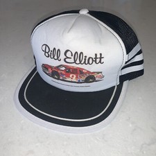 Vintage Bill Elliott 3 Stripe Snapback Hat Trucker Nascar Made In USA Sportsman