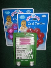 PINK  Orange BABY KING Cool TEETHER Set of 2 "ROUND" NEW Pink Swabs 55ct