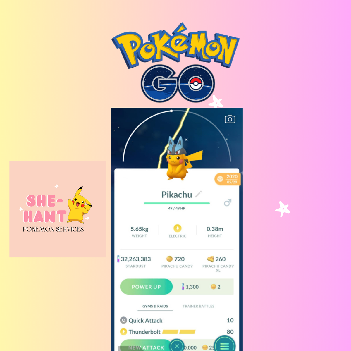 Pokémon GO❖❖ Shiny Pikachu with Lucario hat❖❖TRA-DE