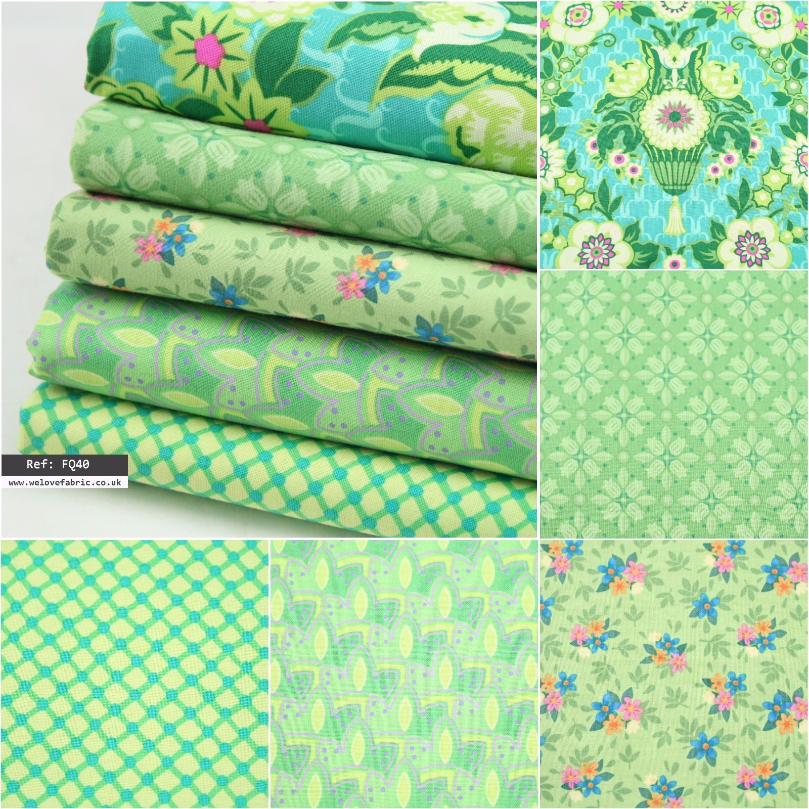 Westminister Green Floral Cotton Fabric Collection Quilting FQ Bundle