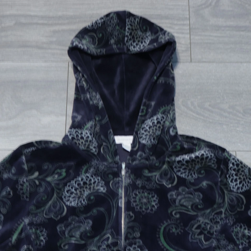 Charter Club Sudadera con Capucha XL Terciopelo Azul Verde Paisley Bolsillos Cremallera Completa Foto 2 de 4