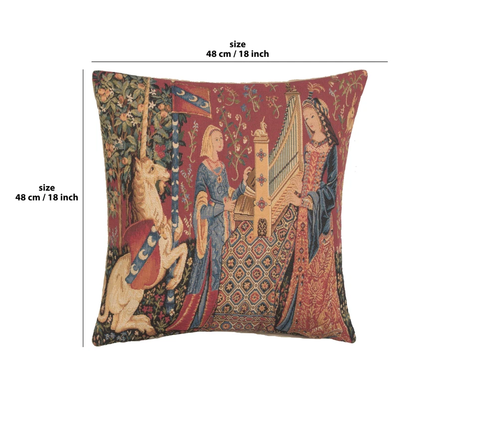 Medieval Hearing Lady Unicorn European Cushion Cover Home Decor Pillow 18x18 in - Image 2 of 4
