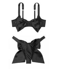NWT Victoria's Secret Black DREAM ANGELS Bow Unlined Balconette Bra Set Black
