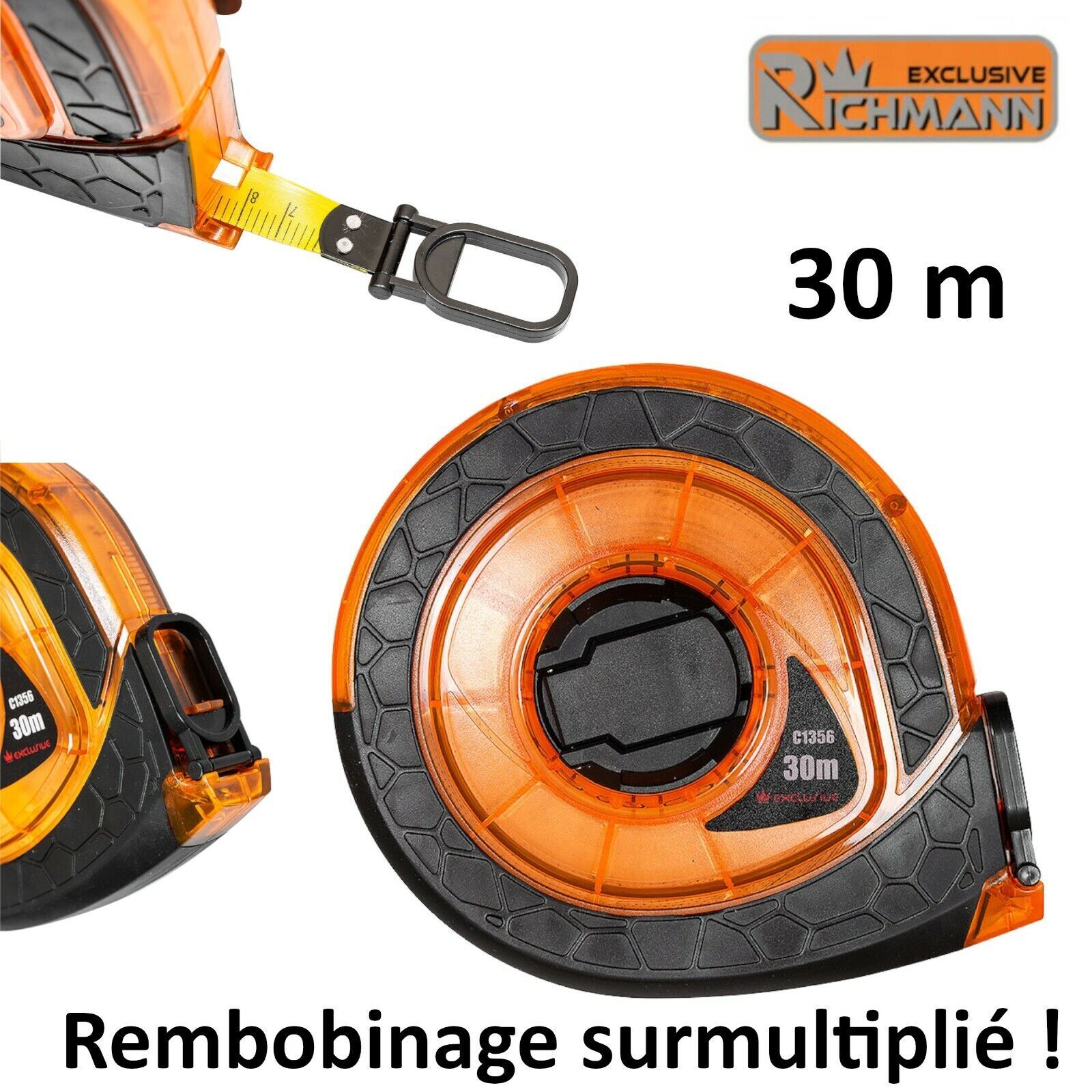 Triple décamètre ruban PVC 30 m décamètre de chantier boîtier fermé incassable