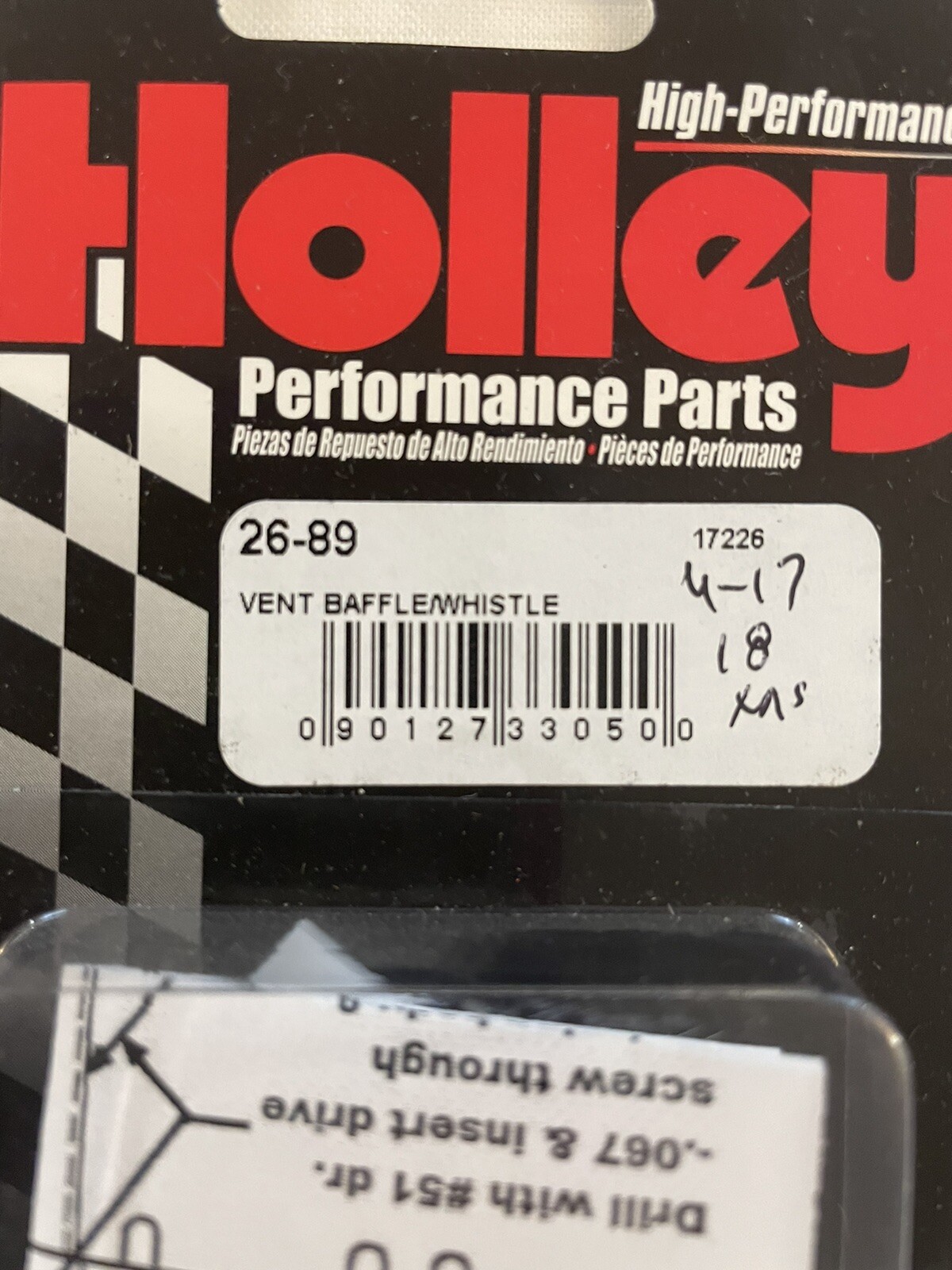 Holley AED CCS 26892 Carburetor Fuel Bowl Vent Baffle Long Plastic
