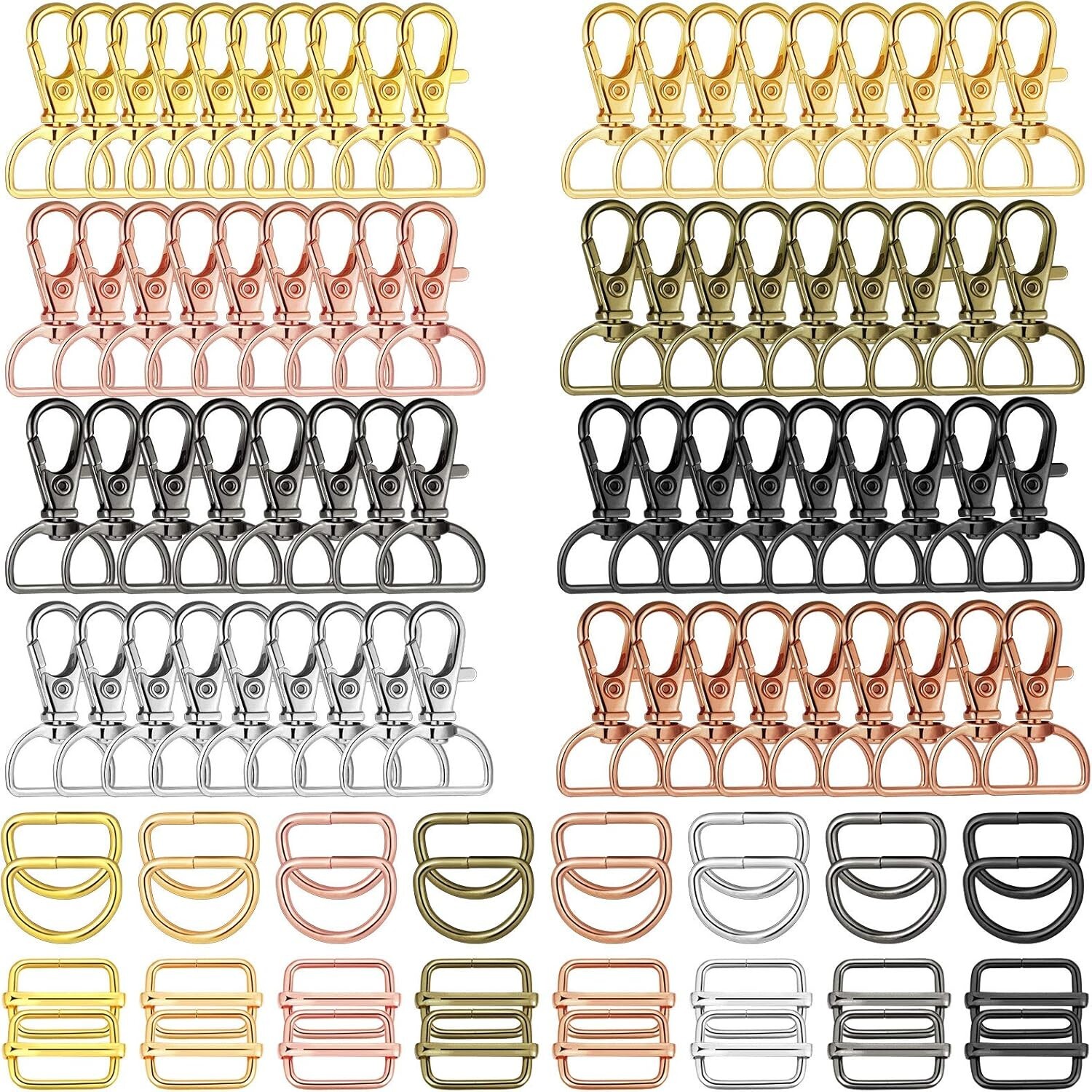 96 Pieces Swivel Clasps with D Rings and Slide Buckles Set Lanyard Snap Hooks Ke