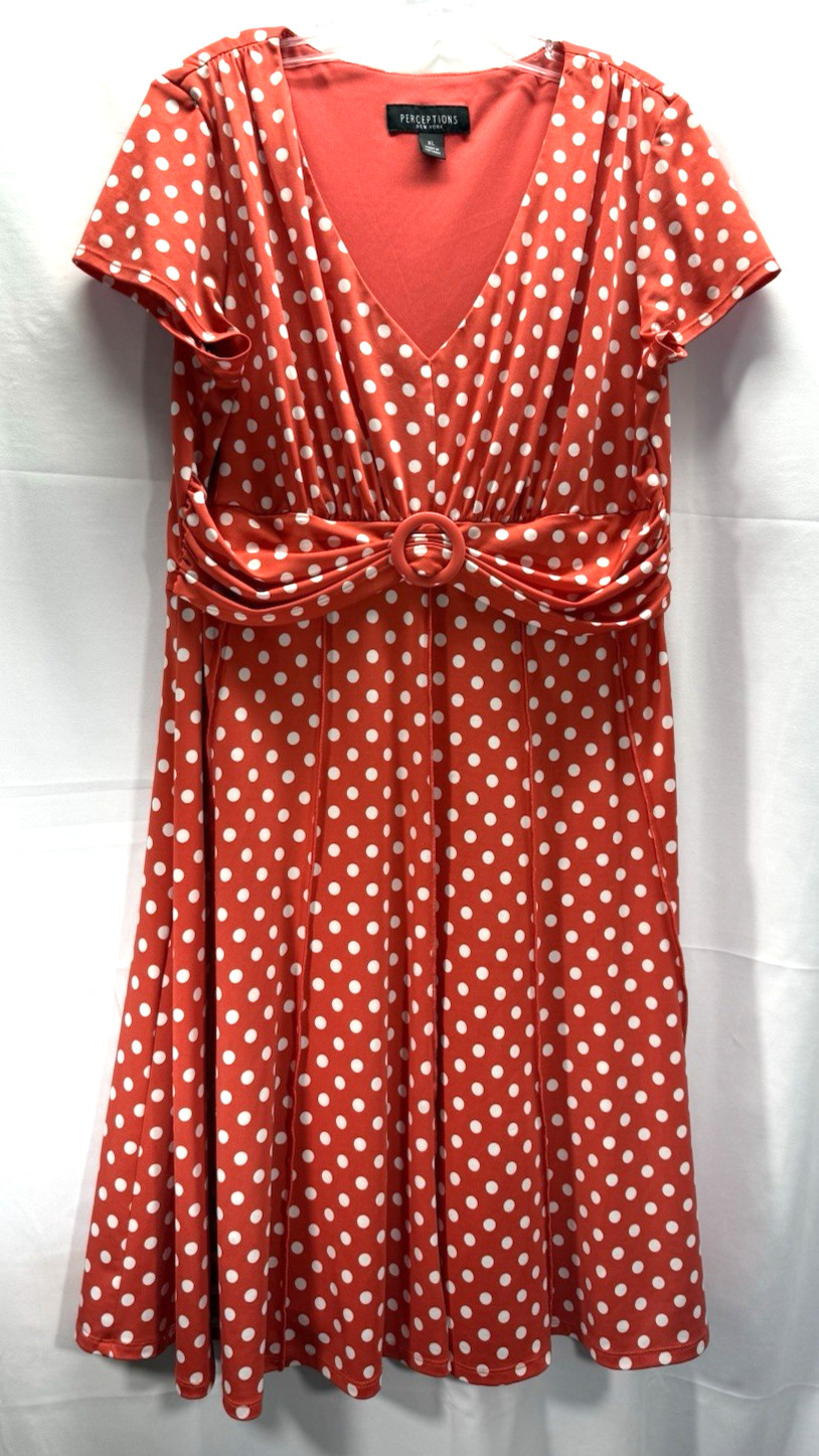 Perceptions Women's Red Polyester Short Sleeve V-… - image 1