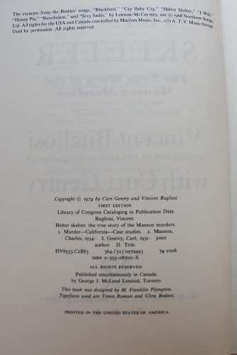 Helter Skelter, Bugliosi, Norton, NY 1974 HCDJ 1st/ Book Club VG- - Picture 5 of 7