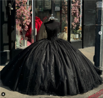 Black Quinceanera Dress Beaded Sparkly Gothic Birthday Party Vestidos De 15 Años