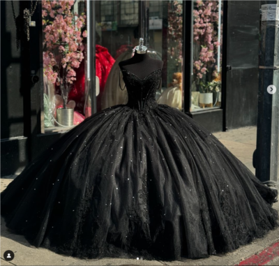 Black Quinceanera Dress Beaded Sparkly Gothic Birthday Party Vestidos De 15  Aos | eBay