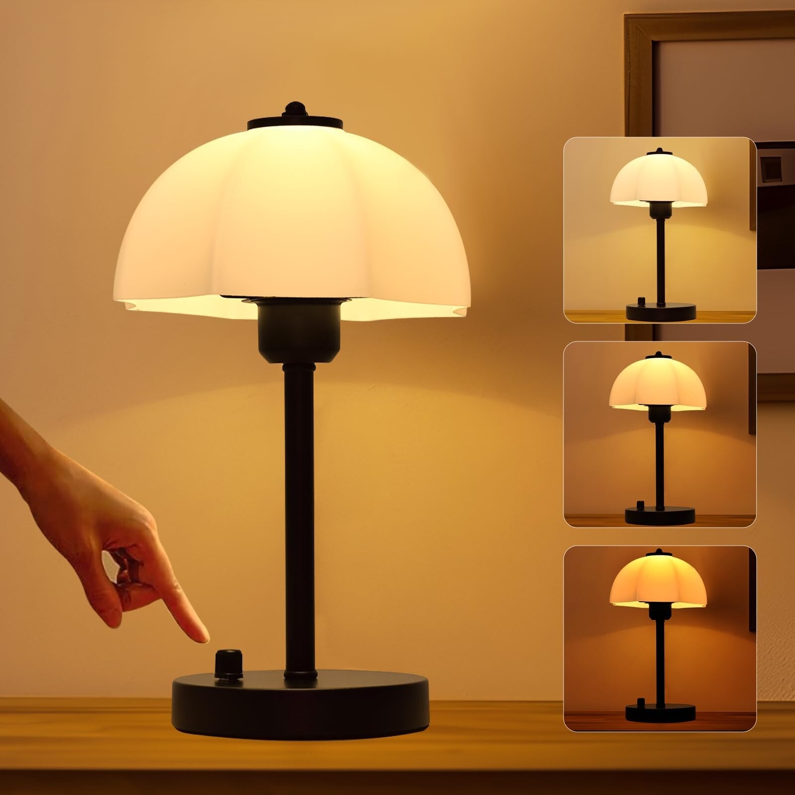 Table lamp for Bedroom, Stepless Dimmable Bedside Desk Lamp with Premium Fros...-image
