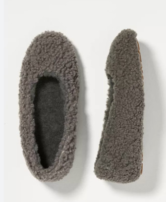 NEW EMU AUSTRALIA x ANTHROPOLOGIE GRAY MIRA SHEEPSKIN BALLET SLIPPERS SHOES 5