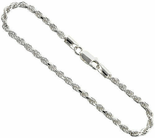 STERLING SILVER AUTHENTIC 3MM MEN D/CUT ROPE CHAIN BRACELET 07