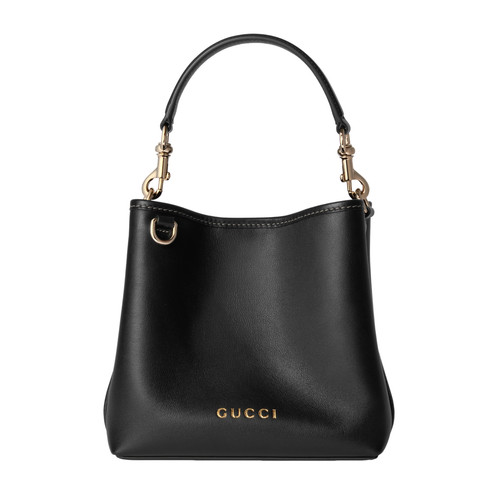 Gucci Emblem Small $2450 Black Leather Bucket Bag New And Authentic