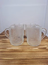 Vintage Duralex France Christmas Tree Mugs Glass 12oz Set Of 4