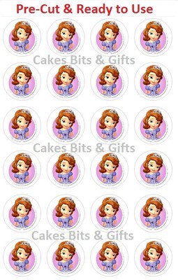 24 x SOFIA the FIRST Edible Wafer Cupcake Toppers Pre-Cut, Ready to Use ...