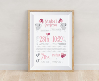 Neu Baby Mädchen Geschenk rosa, Taufe Taufgeschenk, personalisierter Babydruck