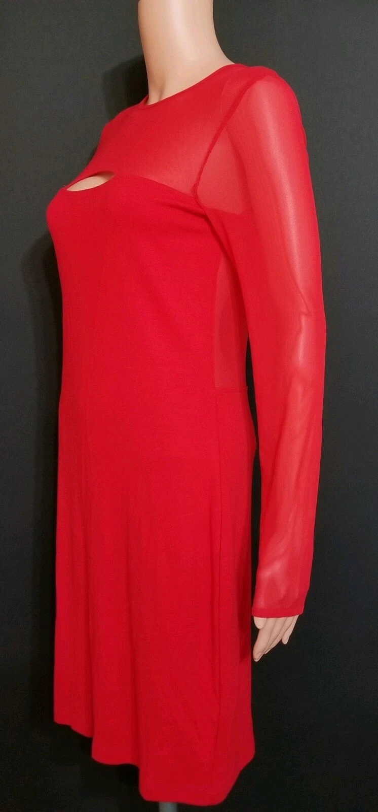 Abito French Connection San Valentino viscosa manica lunga Royal Scarlet taglia 8 nuovo con etichetta