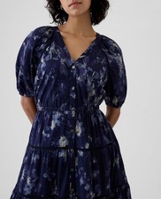 NWT~Gap Floral Puff Sleeve Tiered Maxi Shirtdress Navy XL Cottagecore Bloomcore