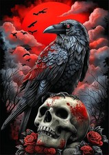 1000 Piece Raven Skull Gothic Blood Moon Jigsaw Puzzle Spooky Game Decor