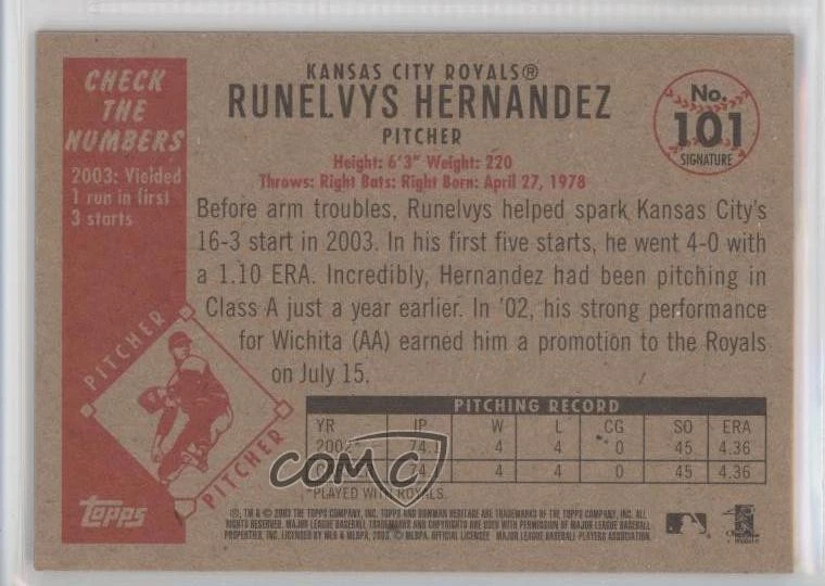 2003 Bowman Heritage Black Facsimile Signature Runelvys Hernandez #101 - Image 2 of 2