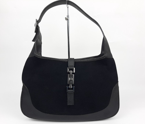 Gucci Jackie GG Canvas Handbag One Shoulder Tote Bag Black Silver Hardware