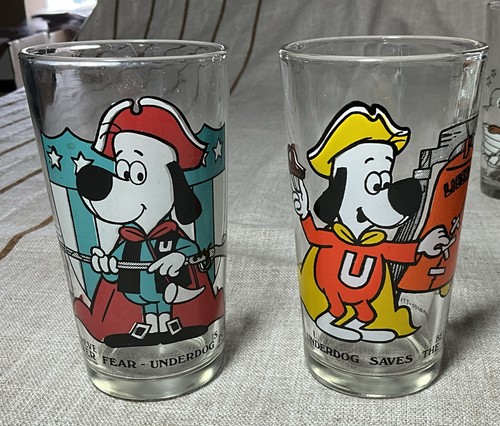 Never Fear Underdog is Here Arby's Bicentennial Collectors Glasses Leonardo 5”