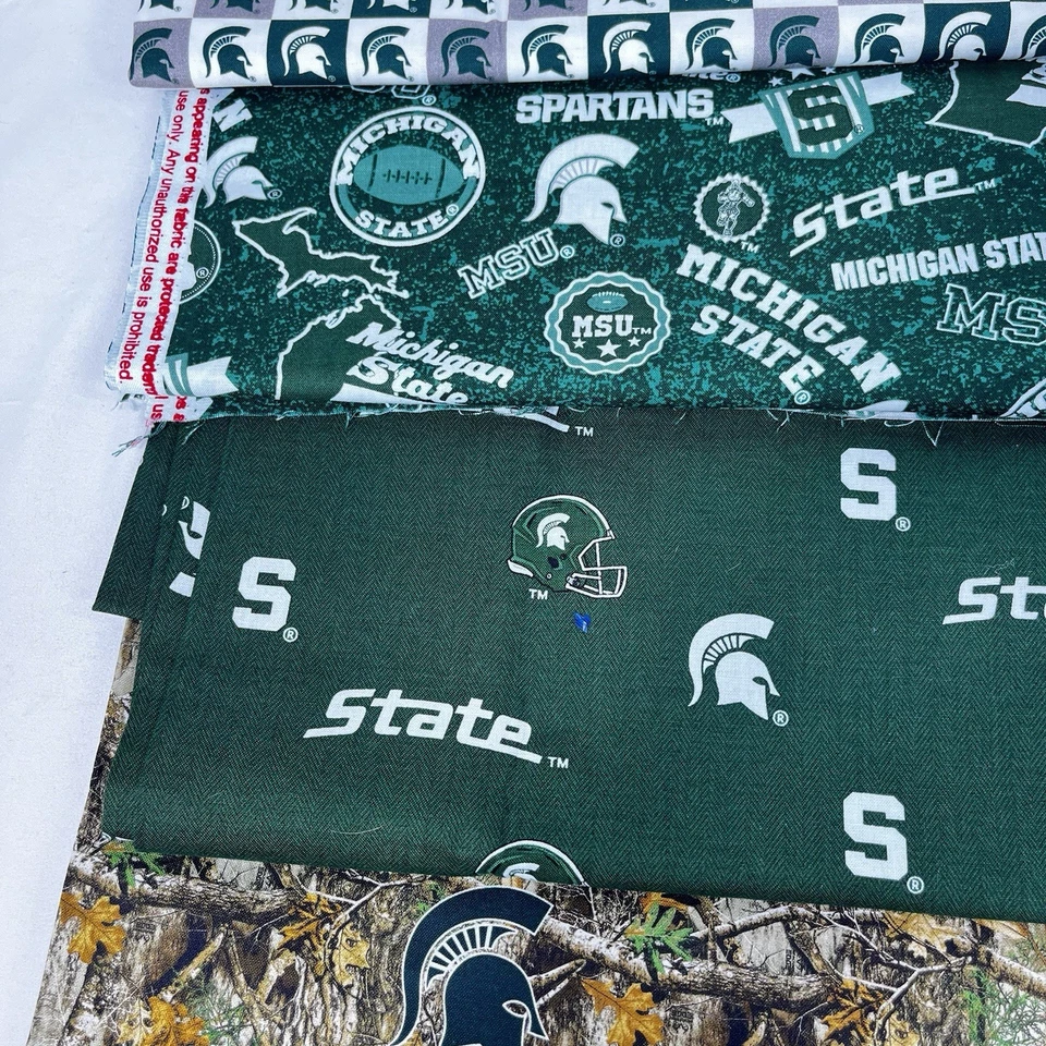Michigan State MSU SPARTANS Fabric Lot 5.5 yards+ Quilt Cotton 5 Fabrics - Image 3 of 4