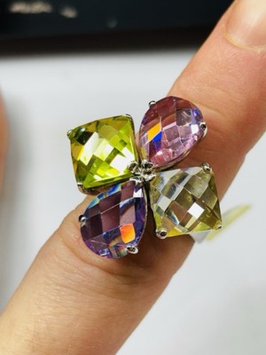TJC massiver Ring Silber und bunte Steine UK Größe O neu - 11,9 Gramm