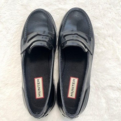 HUNTER Penny Loafers WFF1006RGL Waterproof Rubber Gloss Black UK4 