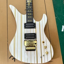 New Metallic Gold  Stripes White Electric Guitar With Floyd Rose Tremolo