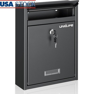 Wall Mounted Mailbox Secure Locking Drop Box Mails Letters Donations Ballots New