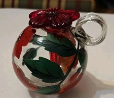 Hand Blown Hand Painted Hummingbird Feeder 3"