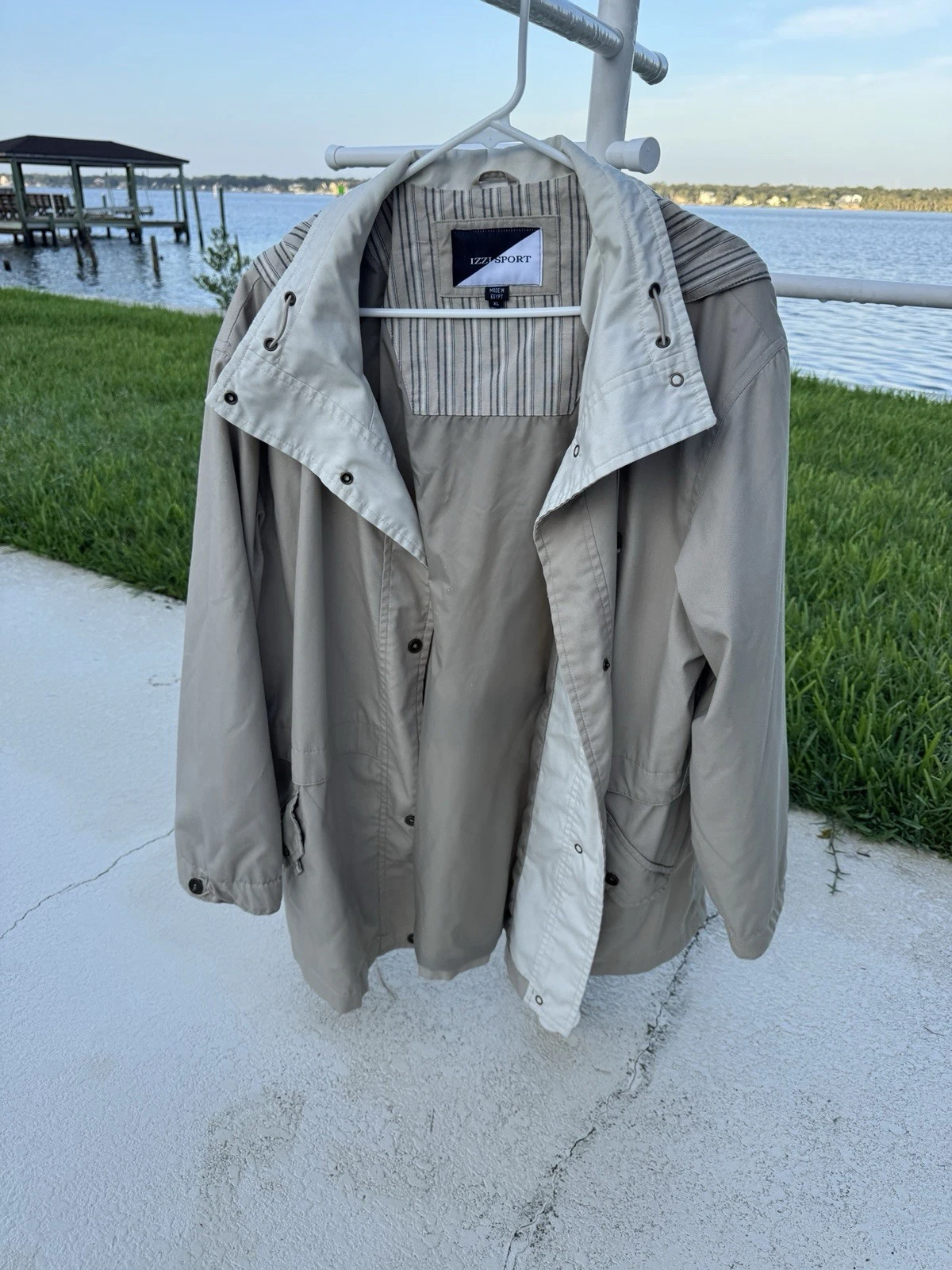 IZZI SPORT Mens Khaki Hooded Anorak Jacket XL Cotton Blend Casual Outdoor