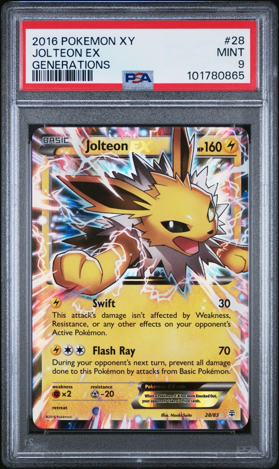 2016 POKEMON XY GENERATIONS #28 JOLTEON EX PSA 9