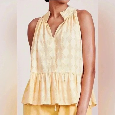 Apiece Apart Ruffled Sleeveless Peplum Blouse Casual Summer Top Yellow Size S