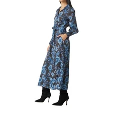 NWT Misa Los Angeles Bettina Maxi Dress Blue Floral Button Down Size S