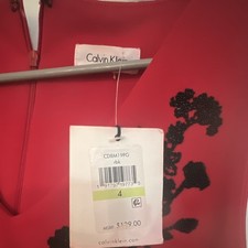 Calvin Klein Women  s Red/Black Floral V-Neck Sleeveless Sheath Dress 4